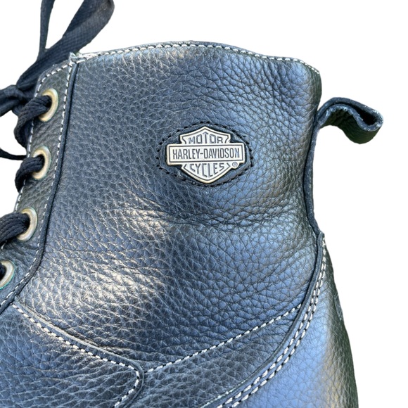 HARLEY DAVIDSON LEATHER LACEUP BLACK BOOTS WITH SIDE ZIPPER SIZE 9.5. 2” HEEL - Picture 5 of 9